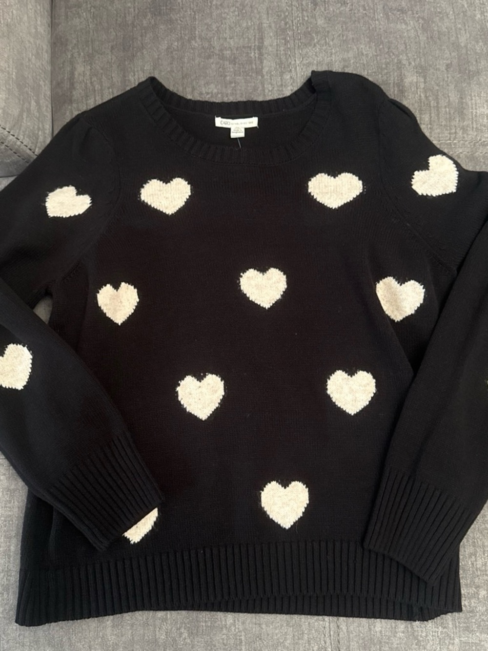 Cato Black Sweater with Cream Heart Pattern